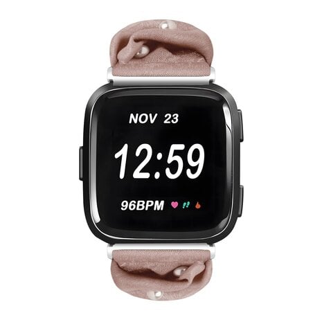 Strap-it Strap-it Bracelet chouchou Fitbit Versa (beige foncé avec perles)