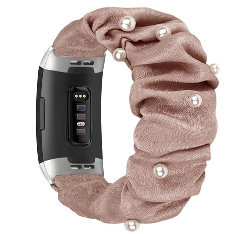 Strap-it Strap-it Bracelet chouchou Fitbit Charge 4 (beige foncé avec perles)