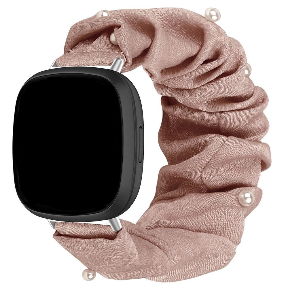 Strap-it Strap-it Bracelet chouchou Fitbit Sense (beige foncé avec perles)