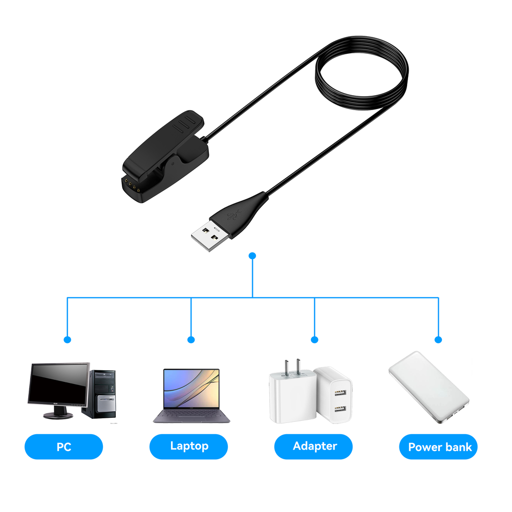 Bandz Bandz Chargeur USB-A Garmin Lily 1/2 USB-A (noir) - 100cm