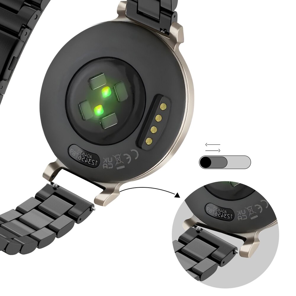 Bandz Bandz Bracelet acier 'Classic' Garmin Lily 2 (noir)