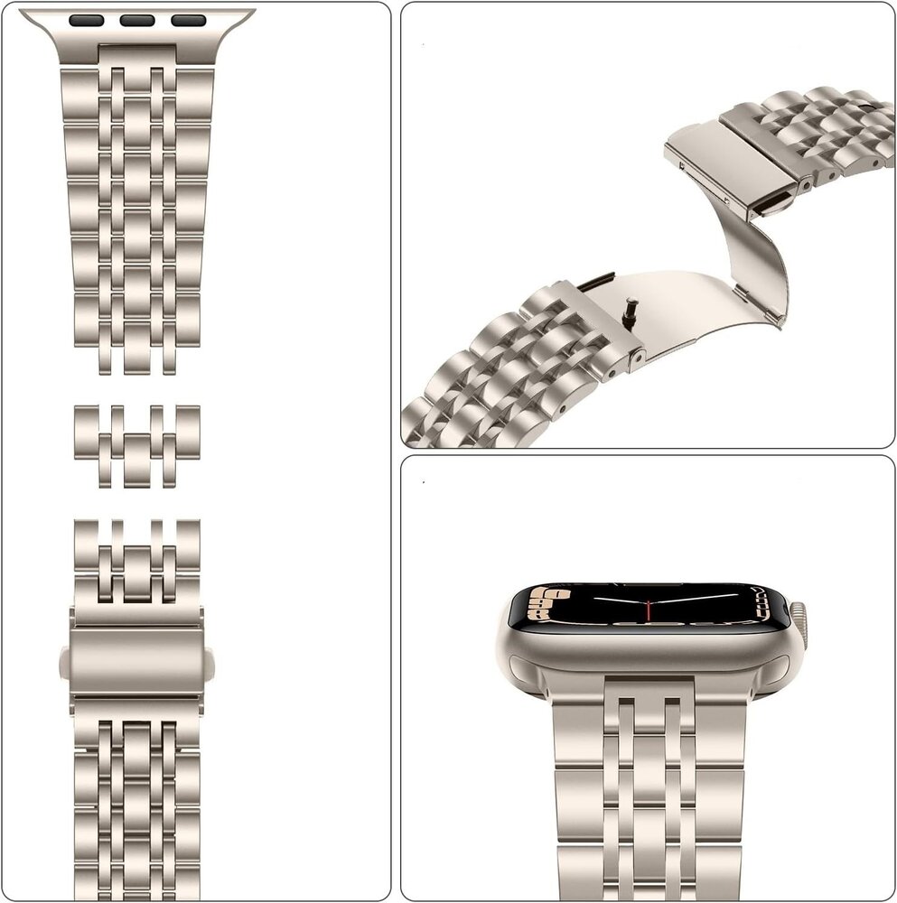 Strap-it Strap-it Bracelet luxe á maillons acier Apple Watch (lumière stellaire)