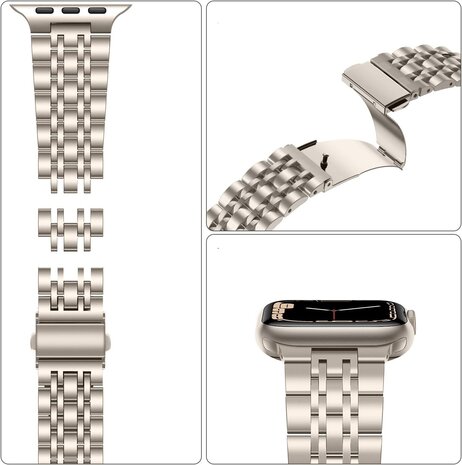 Strap-it Strap-it Bracelet luxe á maillons acier Apple Watch (lumière stellaire)