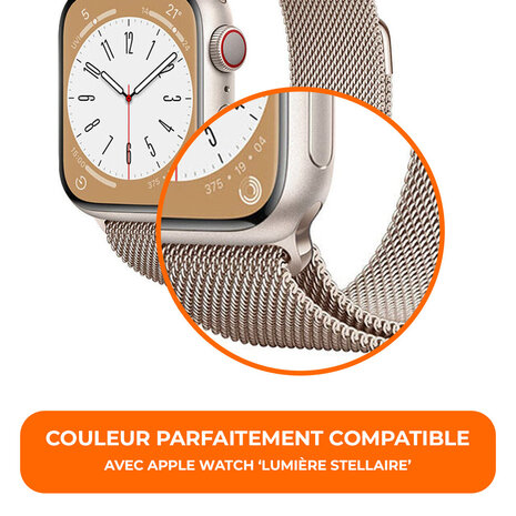 Strap-it Strap-it Bracelet Milanais Apple Watch (lumière stellaire)