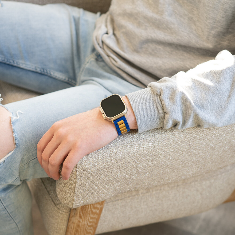 Strap-it Strap-it Bracelet acier Apple Watch (bleu/or)