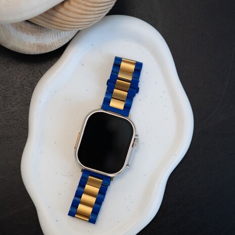 Strap-it Strap-it Bracelet acier Apple Watch (bleu/or)