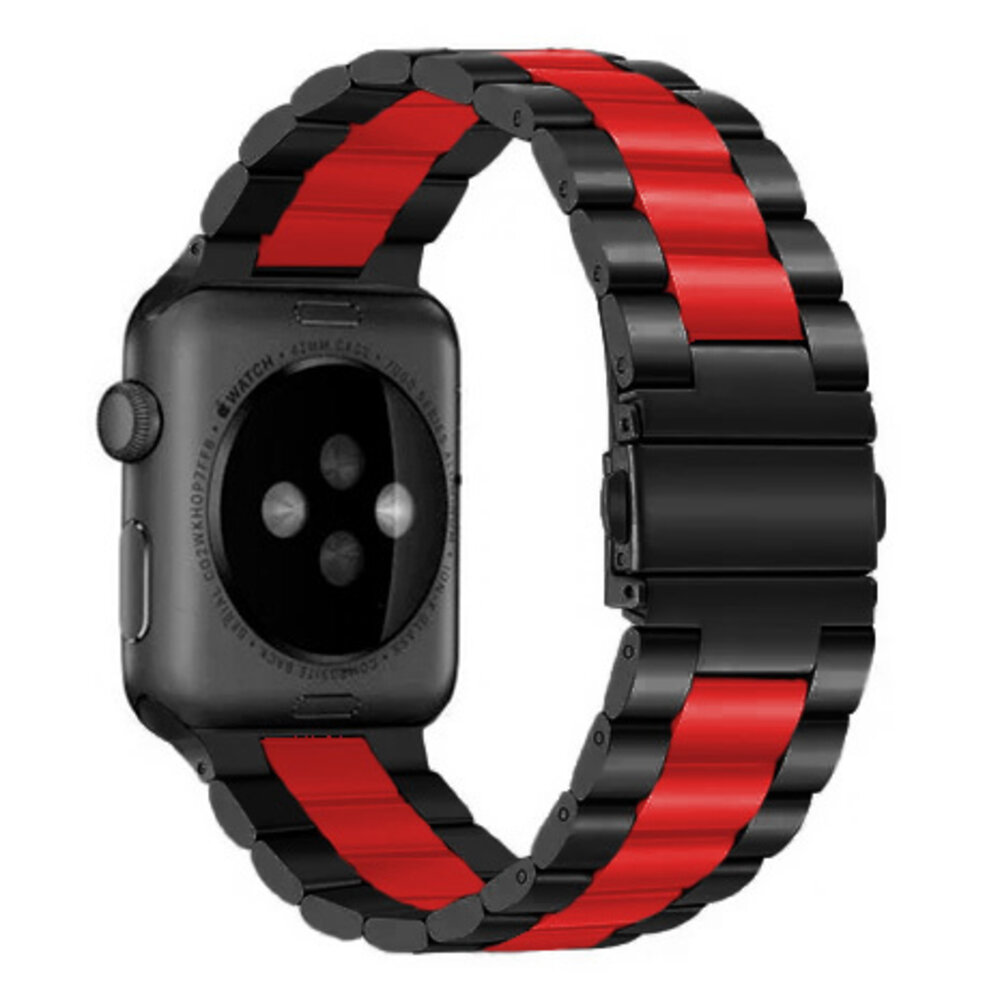 Strap-it Strap-it Bracelet acier Apple Watch (noir/rouge) Strap-it Strap-it Bracelet acier Apple Watch (noir/rouge)