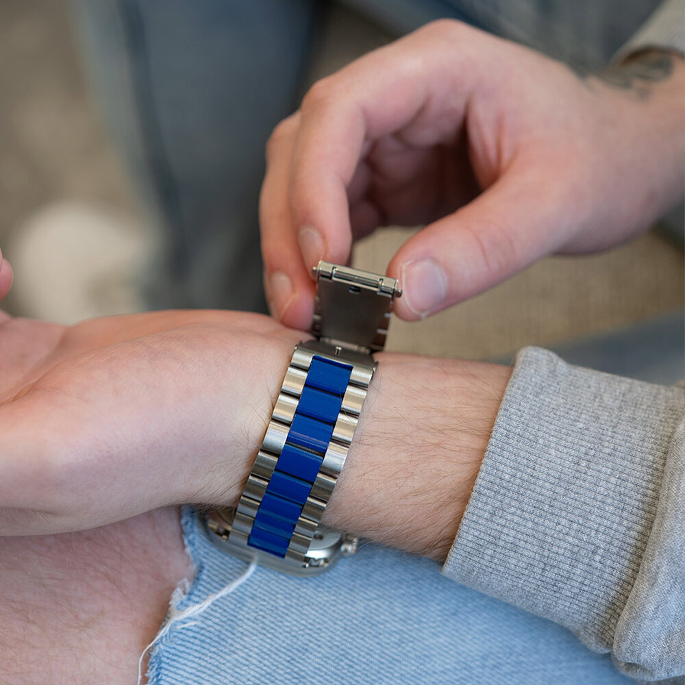 Strap-it Strap-it Bracelet acier Apple Watch (argent/bleu)