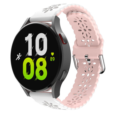 Strap-it Strap-it Bracelet silicone avec motif Samsung Galaxy Watch 5 44mm (blanc/rose)