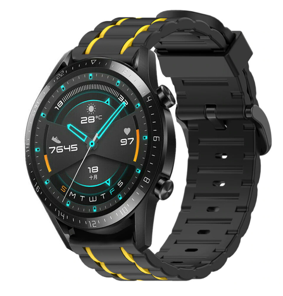 Strap-it Strap-it Bracelet sport á boucle Huawei Watch GT 2 (noir/jaune)