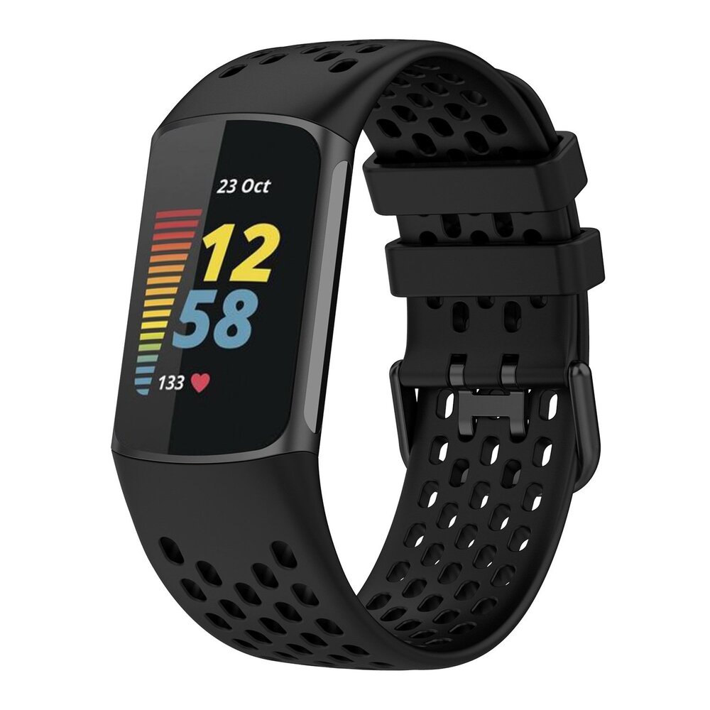 Strap-it Strap-it Bracelet silicone avec trous Fitbit Charge 5 (noir)