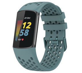 Strap-it Bracelet silicone avec trous Fitbit Charge 5 (grisbleu)