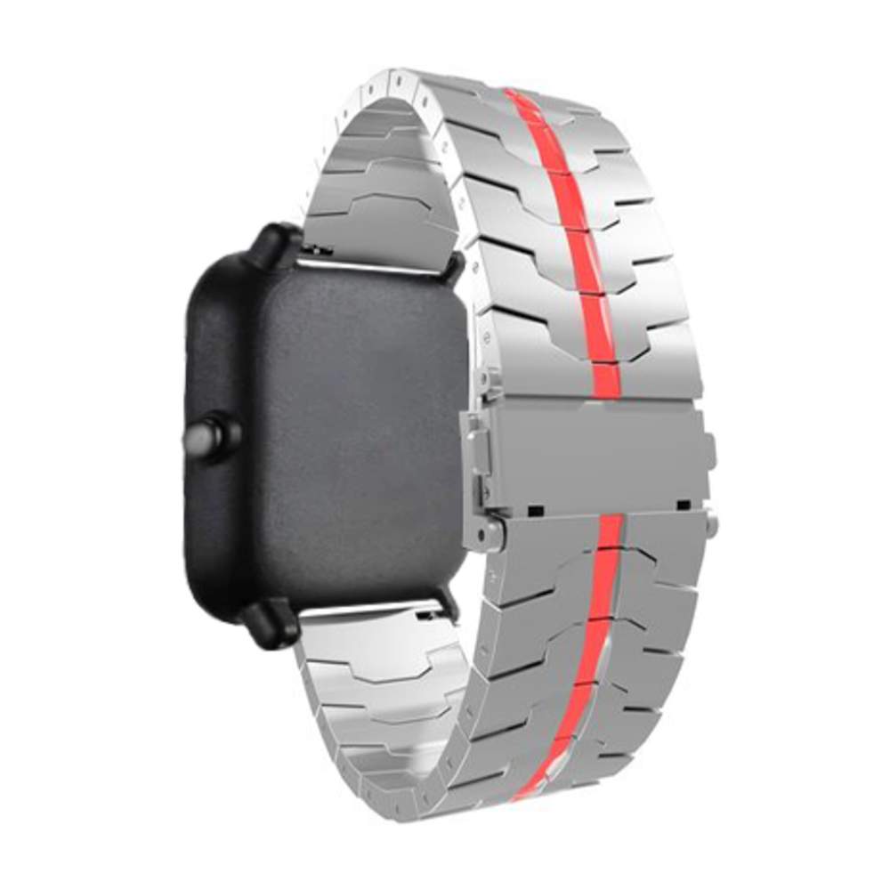 Strap-it Strap-it Bracelet acier fer Xiaomi Amazfit Bip (argent/rouge)