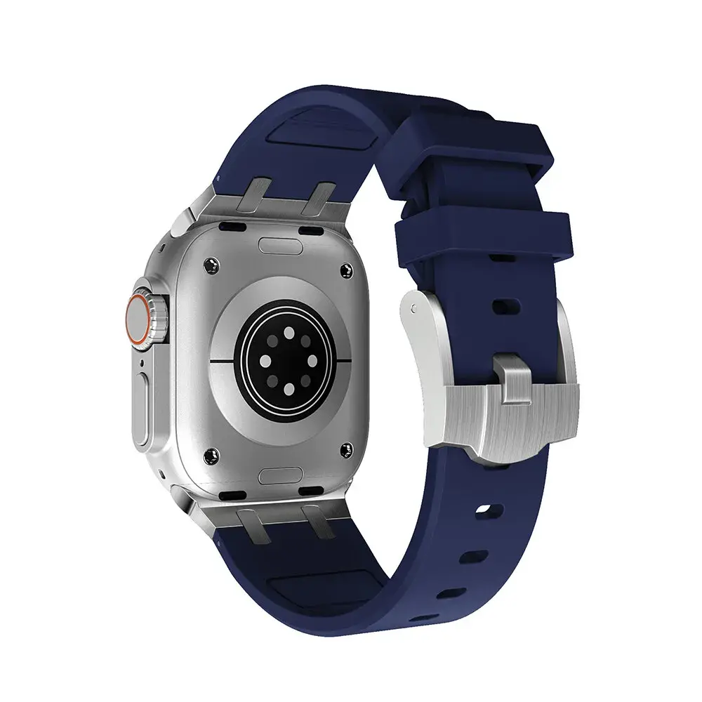 Strap-it Strap-it Bracelet silicone de luxe liquide Apple Watch (bleu avec argent)