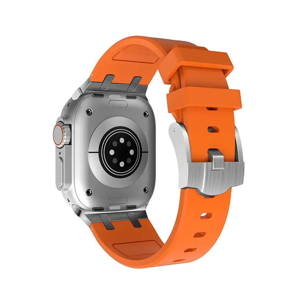 Strap-it Strap-it Bracelet silicone de luxe liquide Apple Watch (orange avec argent)