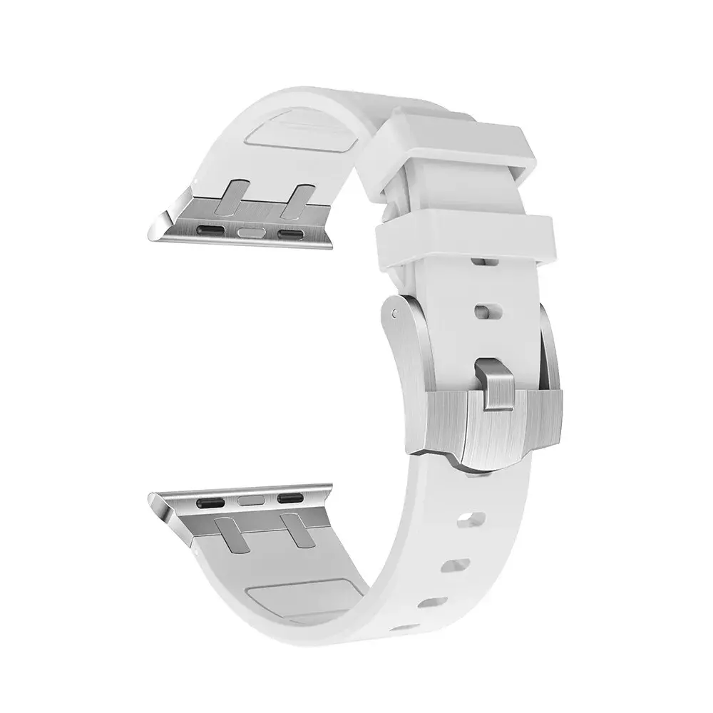 Strap-it Strap-it Bracelet silicone de luxe liquide Apple Watch (blanc avec argent)