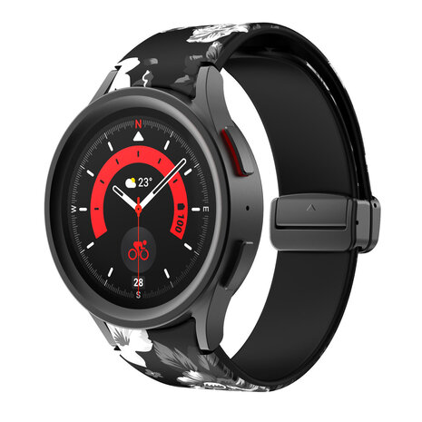Strap-it Strap-it Bracelet magnetique Grey Flower Samsung Galaxy Watch 5 Pro
