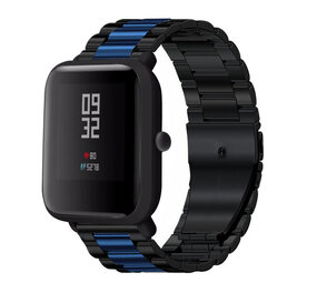 Strap-it Bracelet acier Xiaomi Amazfit Bip (noir/bleu)