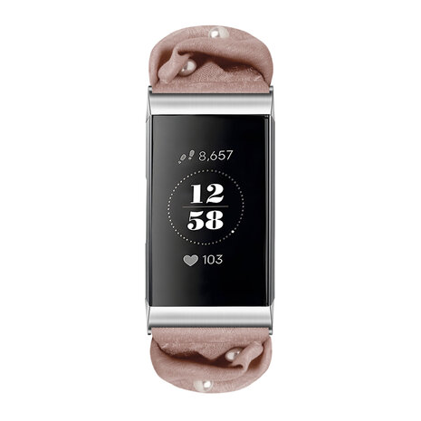 Strap-it Strap-it Bracelet chouchou Fitbit Charge 3 (beige avec perles)