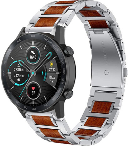 Strap-it Strap-it Bracelet bois/acier Honor Magic Watch 2 46mm (argent)