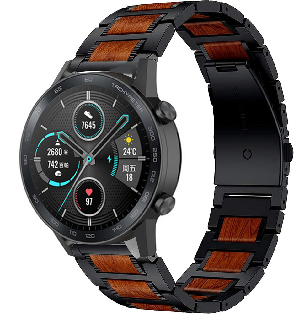 Strap-it Strap-it Bracelet bois/acier Honor Magic Watch 2 46mm (noir)