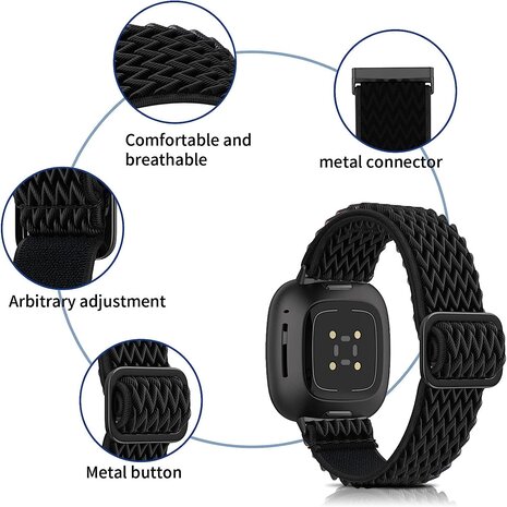Strap-it Strap-it Bracelet nylon tissé Fitbit Versa 3 (noir)