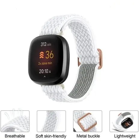 Strap-it Strap-it Bracelet nylon tissé Fitbit Versa 3 (blanc)