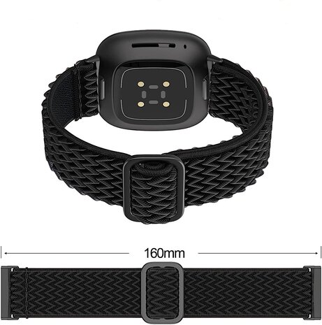 Strap-it Strap-it Bracelet nylon tissé Fitbit Sense (noir)