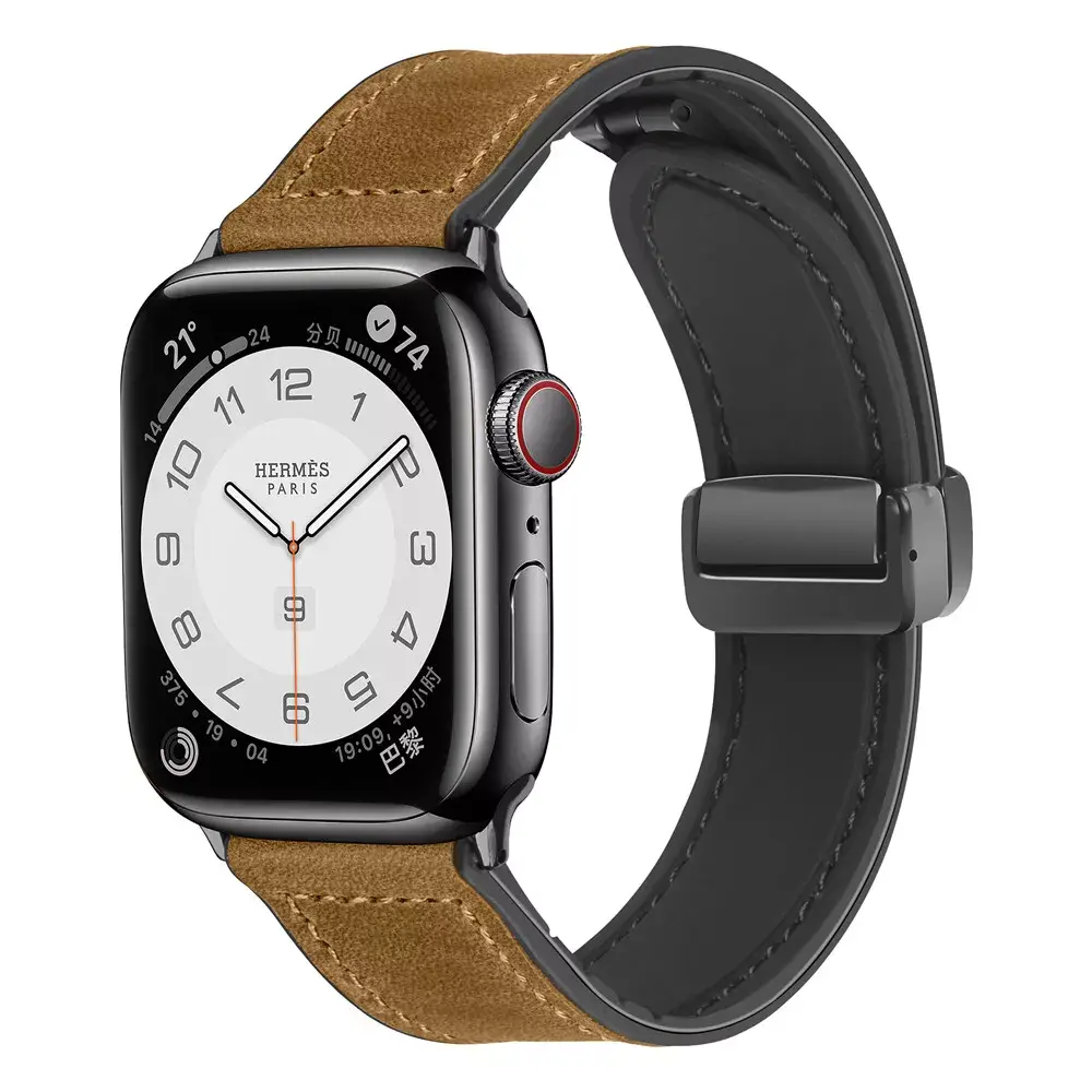 Strap-it Strap It Bracelet cuir avec D-Buckle Apple Watch (marron clair)