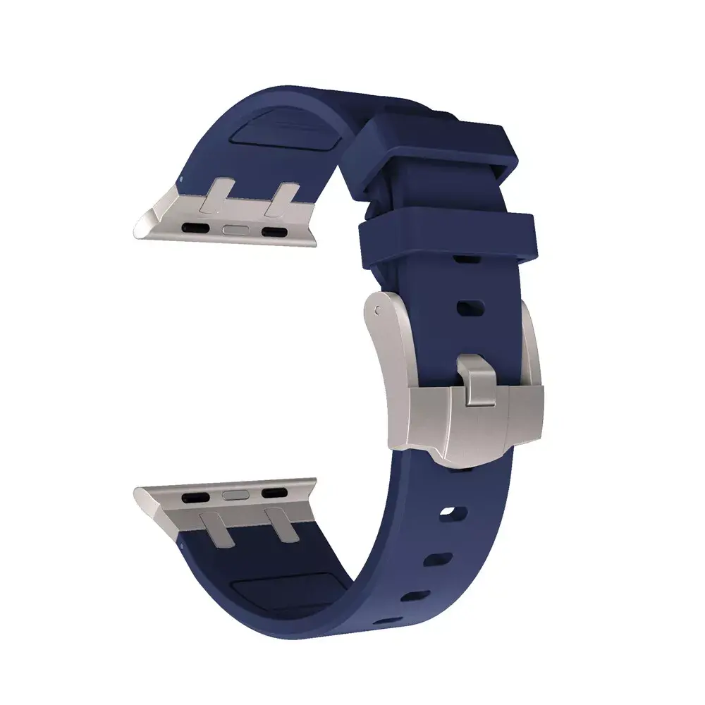 Strap-it Strap-it Bracelet silicone de luxe liquide Apple Watch (bleu avec titanium)