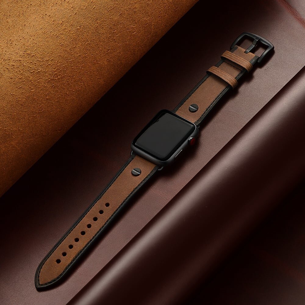 Strap-it Strap-it Bracelet cuir vissé Apple Watch (marron foncé)