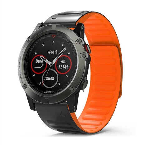 Strap-it Strap-it Bracelet en silicone magnétique Garmin Fenix 8 - 51mm (noir/orange)