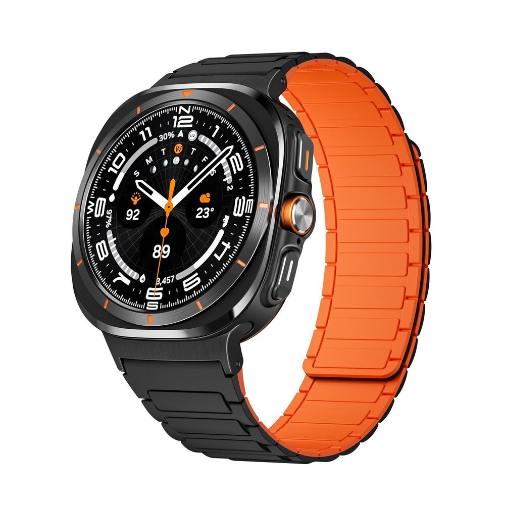 Strap-it Strap-it Bracelet en silicone magnétique Samsung Galaxy Watch Ultra (noir/orange)