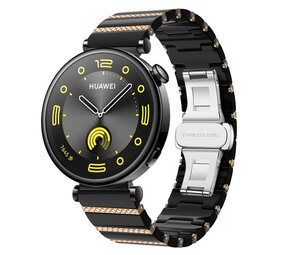 Strap-it Bracelet céramique 'One Bead' Huawei Watch GT 5 Pro 42mm (noir/or rose)