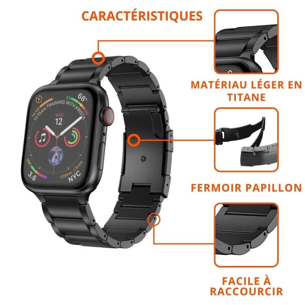 Strap-it Strap-it Bracelet titane Apple Watch 8 (noir)