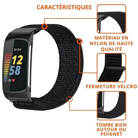 Strap-it Strap-it Bracelet nylon Fitbit Charge 5 (noir)
