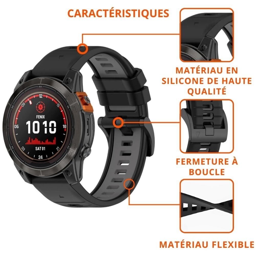 Strap-it Strap-it Bracelet sport á boucle Garmin Fenix 8 - 47mm (noir/gris)