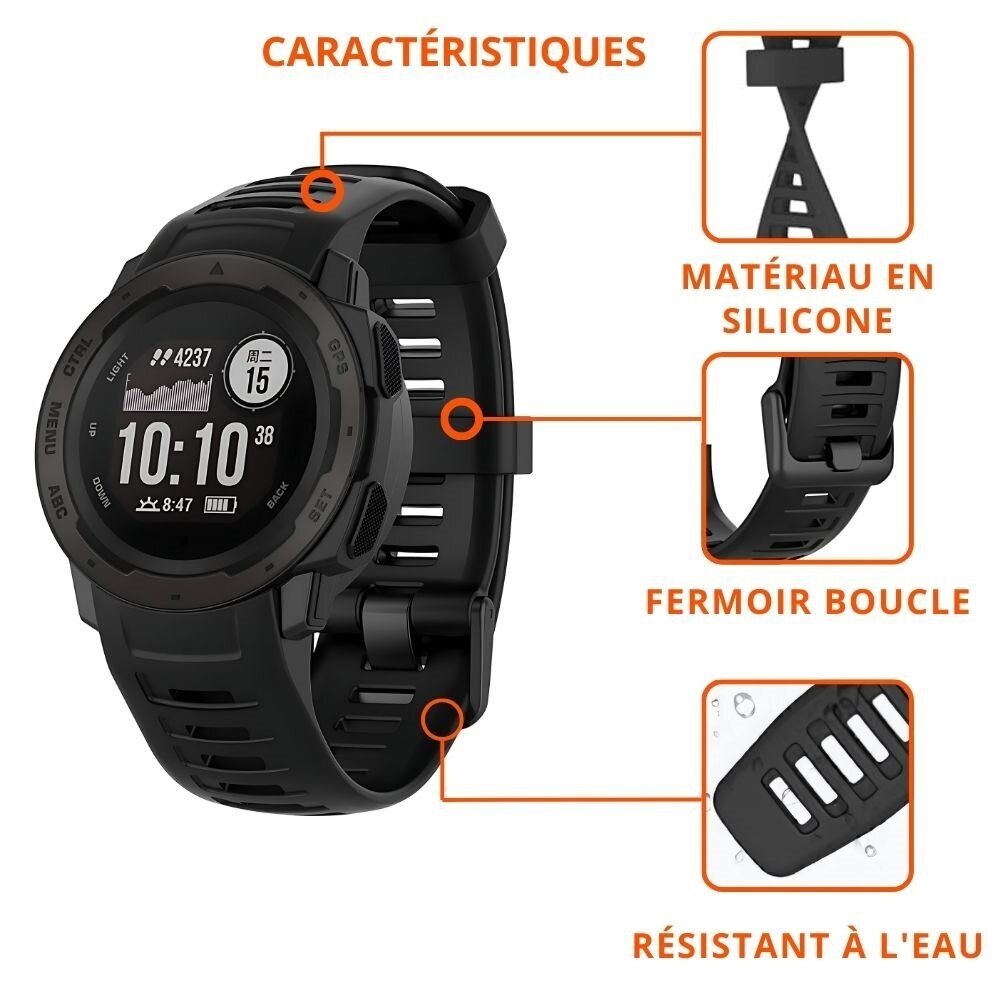 Strap-it Strap-it Bracelet silicone Garmin Instinct 1 / 2  (noir)