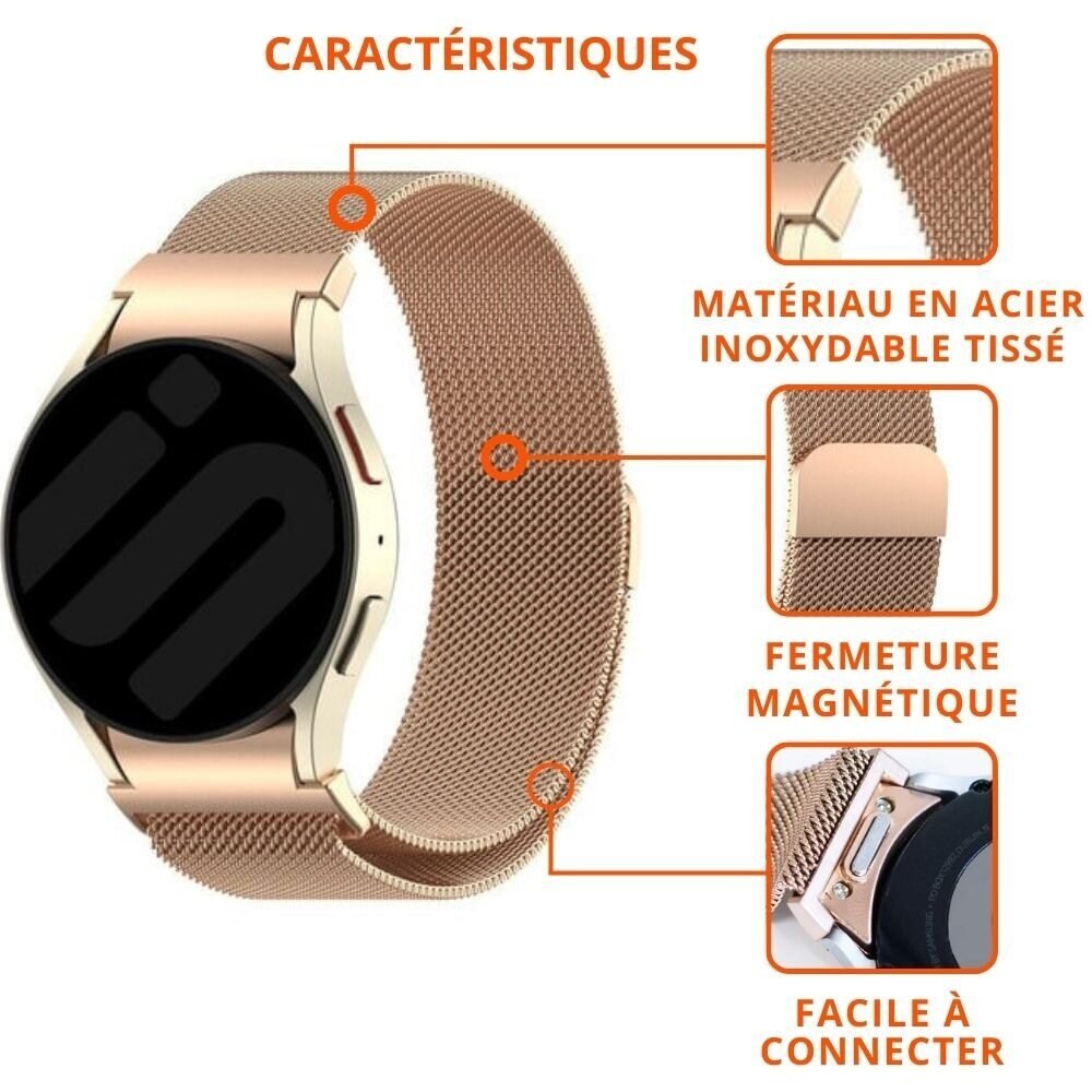 Strap-it Strap-it Bracelet Milanais 'One push' Samsung Galaxy Watch 7 - 40mm (or rose)