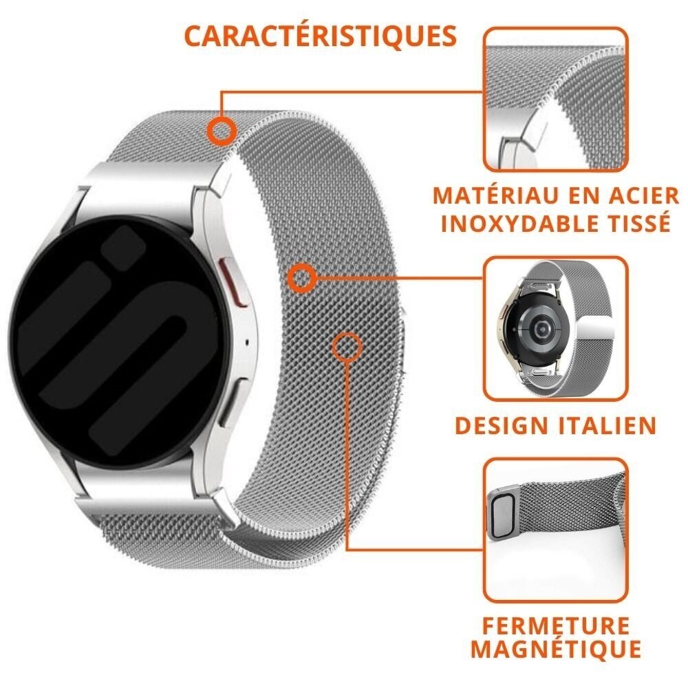 Strap-it Strap-it Bracelet Milanais 'One push' Samsung Galaxy Watch 7 - 40mm (argent)