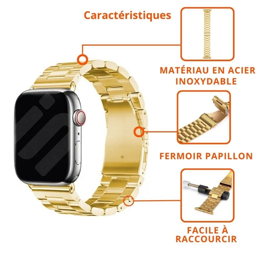 Strap-it Strap-it Bracelet acier Apple Watch (or)