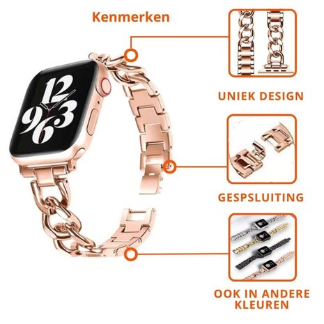 Strap-it Strap-it Bracelet chaîne acier Apple Watch (or rose)
