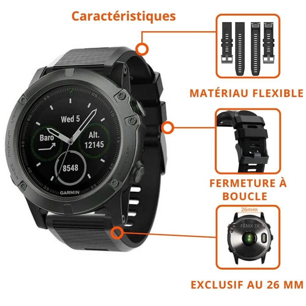 Strap-it Strap-it Bracelet silicone Garmin Fenix 8 - 51mm (noir)
