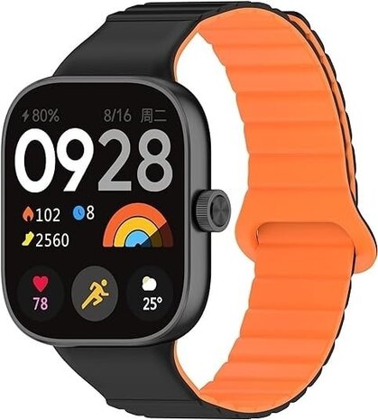 Strap-it Strap-it Bracelet silicone magnétique Xiaomi Smart Band 9 Pro (noir/orange)