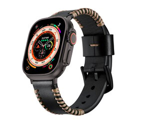 Strap-it Bracelet en cuir cousu Apple Watch (noir)