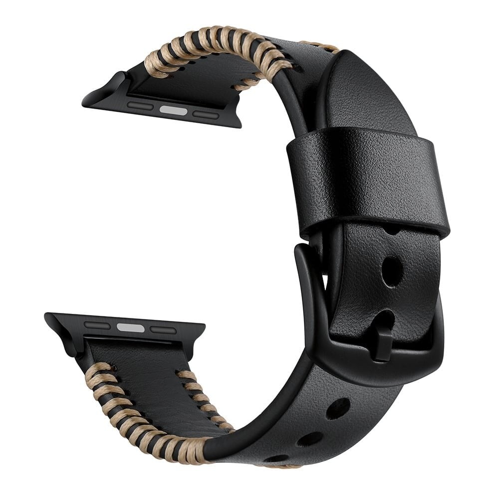 Strap-it Strap-it Bracelet en cuir cousu Apple Watch (noir)