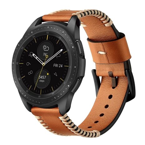 Strap-it Strap-it Bracelet en cuir cousu Samsung Galaxy Watch 42mm (brun)