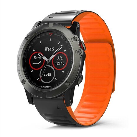 Strap-it Strap-it Bracelet silicone magnétique Garmin Instinct 3 - 50mm (noir/orange)
