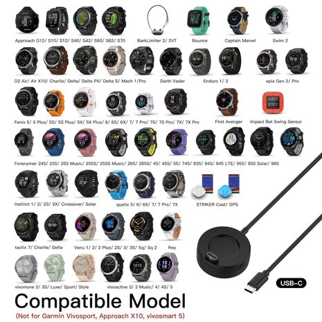 Strap-it Strap-it Chargeur USB-C pour smartwatch Garmin