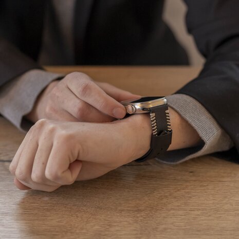 Strap-it Strap-it Bracelet en cuir cousu Apple Watch (noir)